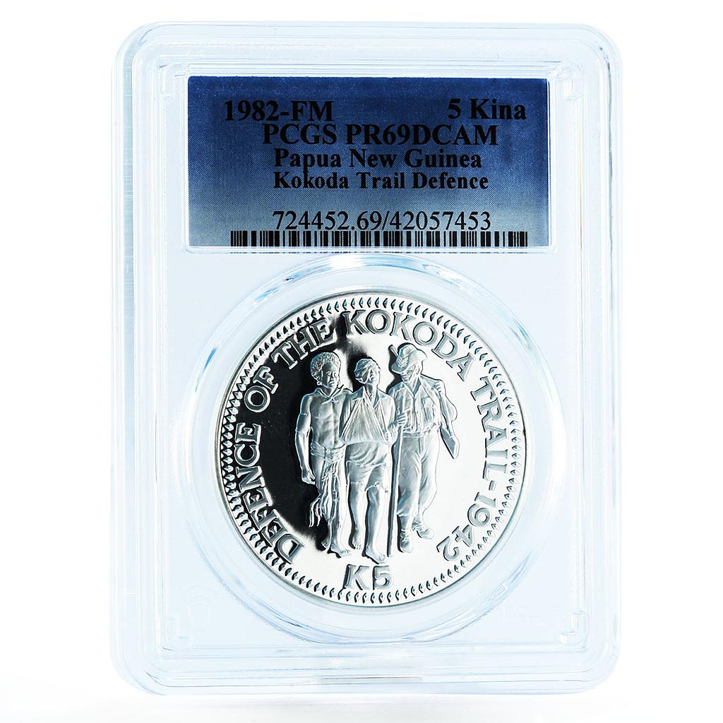 Papua New Guinea 5 kina Kokoda Trail Defence PR69 PCGS silver coin 1982
