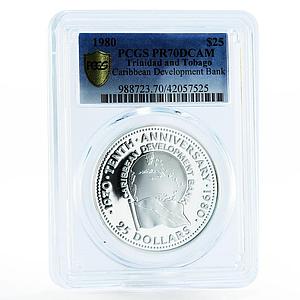 Trinidad and Tobago 25 dollars Carib Development Bank PR70 PCGS silver coin 1980