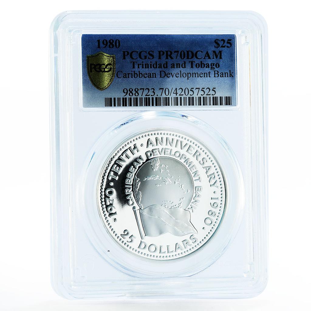 Trinidad and Tobago 25 dollars Carib Development Bank PR70 PCGS silver coin 1980
