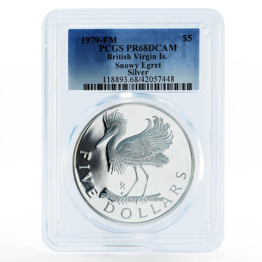 British Virgin Islands 5 dollars Snowy Egert Bird PR68 PCGS silver coin 1979