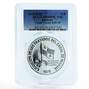 Panama 5 balboas Panama Canal Treaty Implementation PR69 PCGS silver coin 1979