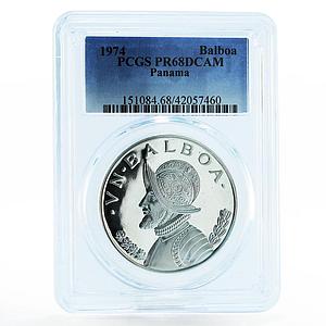 Panama 1 balboa Vasco Nunez de Balboa PR68 PCGS proof silver coin 1974