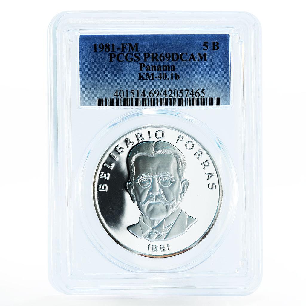 Panama 5 balboas President Belisario Porras PR69 PCGS proof silver coin 1981