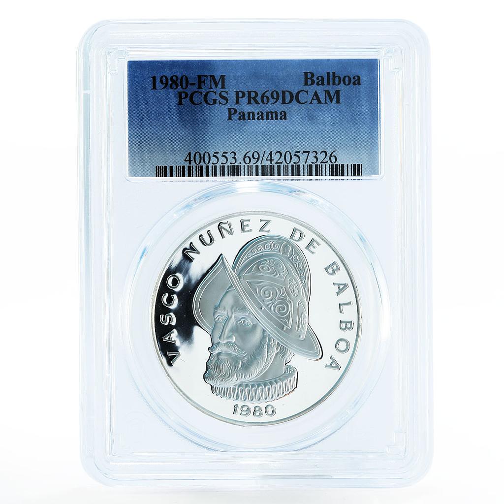 Panama 1 balboa Vasco Nunez de Balboa PR69 PCGS silver coin 1980
