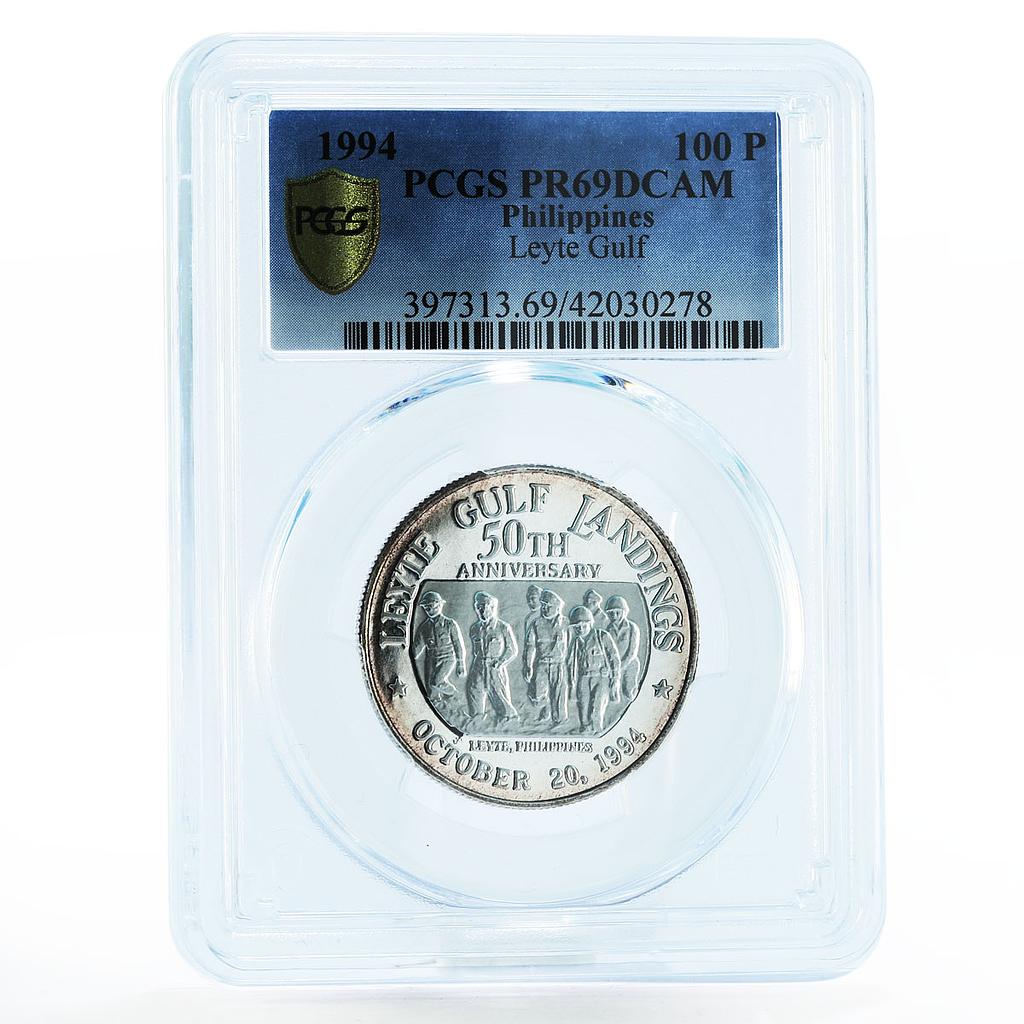 Philippines 100 piso Leyte Gulf Landings PR69 PCGS silver coin 1994