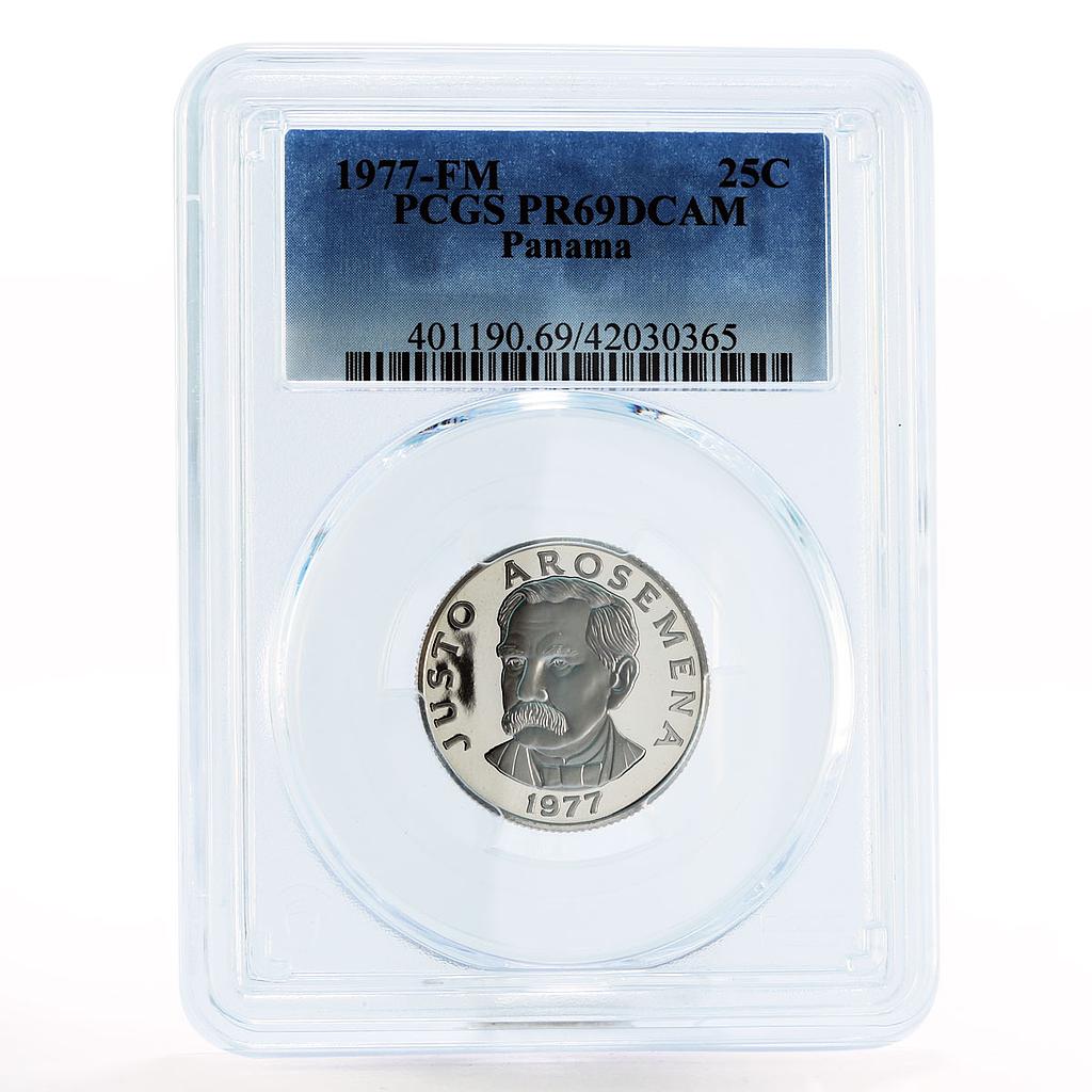 Panama 25 centesimos Statesman Justo Arosemena PR69 PCGS proof nickel coin 1977