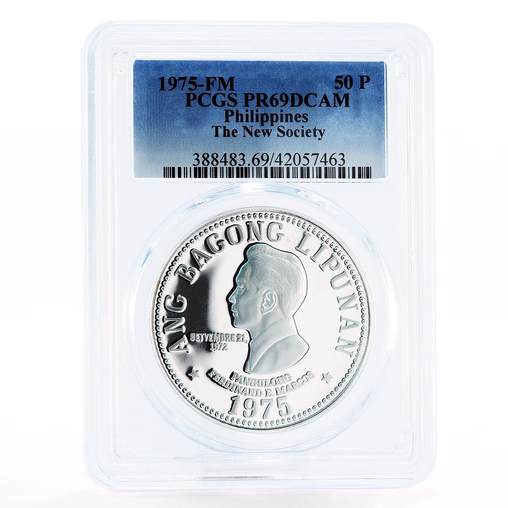 Philippines 50 piso Ferdinand E. Marcos PR69 PCGS silver coin 1975