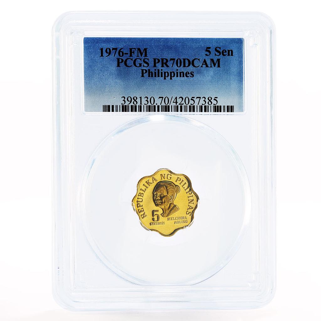 Philippines 5 sentimos Revolutionairy Melchora Aguino PR70 PCGS copper coin 1976