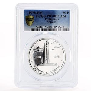 Philippines 25 piso Quezon Monument PR70 PCGS proof silver coin 1978