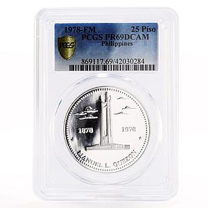 Philippines 25 pisos Quezon Monument PR69 PCGS proof silver coin 1978