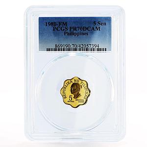 Philippines 5 sentimos Revolutionairy Melchora Aguino PR70 PCGS copper coin 1980
