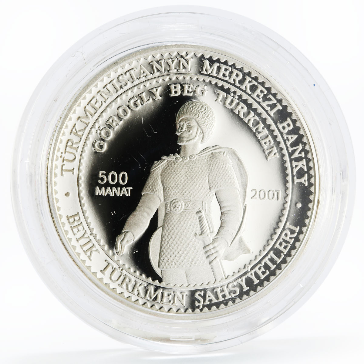 Turkmenistan 500 manat Gorogly Beg Turkmen proof silver coin 2001