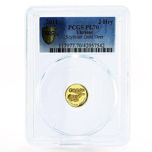 Ukraine 2 hryvnias Scythian Gold Deer PL70 PCGS gold coin 2011