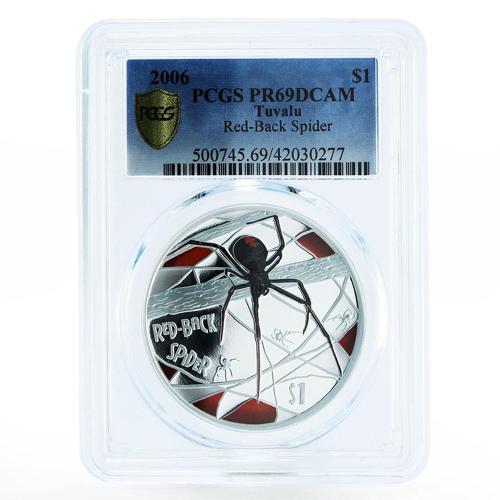 Tuvalu 1 dollar Danger series Red-Back Spider PR69 PCGS silver coin 2006