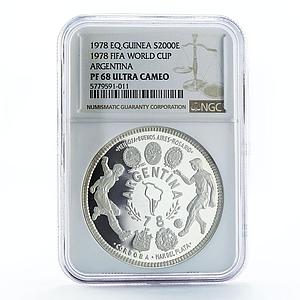 Equatorial Guinea 2000 ekuele FIFA World Cup Argentina PF68 NGC silver coin 1978