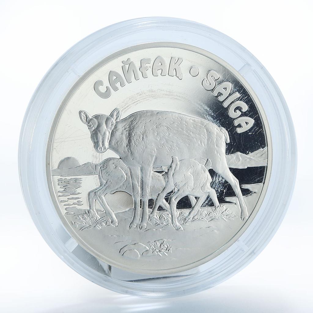 Kazakhstan 500 tenge Endangered Wildlife Series Saiga proof silver coin 2001