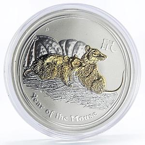 Australia 1 dollar Lunar series II Year of the Mouse gilded silver coin 2008