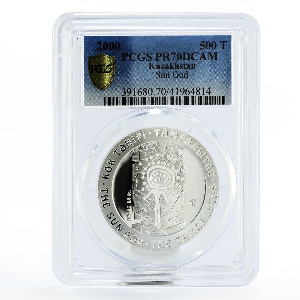 Kazakhstan 500 tenge Sun God Petroglyphs PR70 PCGS silver proof coin 2000