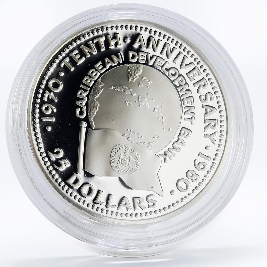 Belize 25 dollars 10th Anniversary of Caribbean Bank proof silver coin 1980