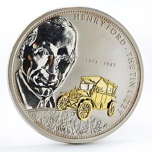 Cook Islands 10 dollars Henry Ford and The Tin Lizzy Car gilded silver coin 2008