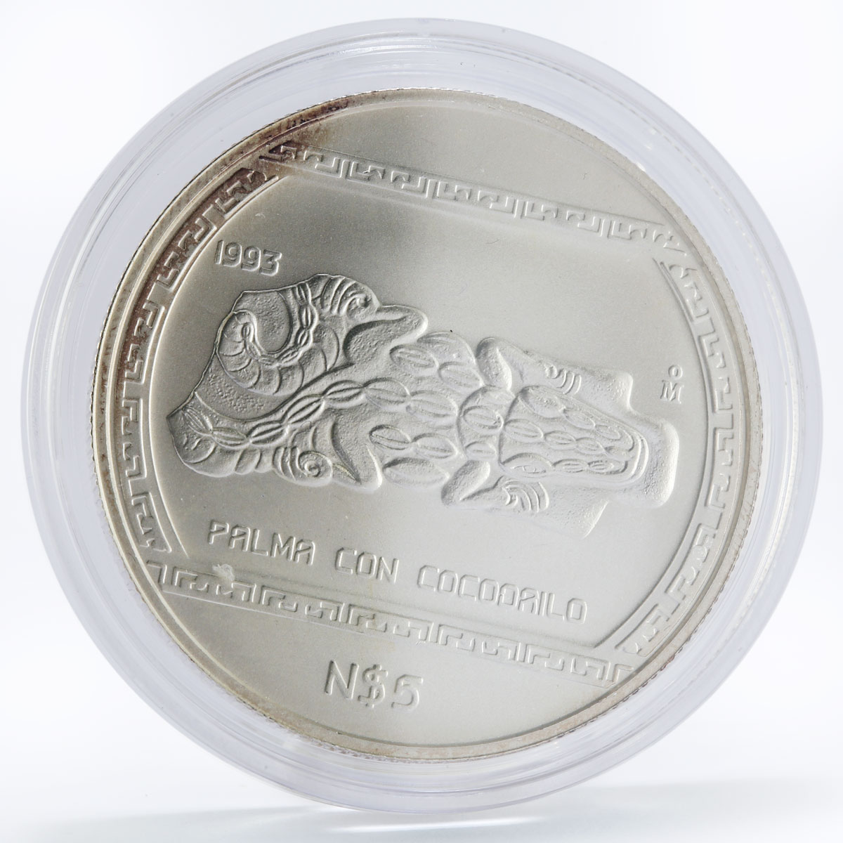 Mexico 5 pesos Precolombina series Palma Con Cocodrilo silver coin 1993