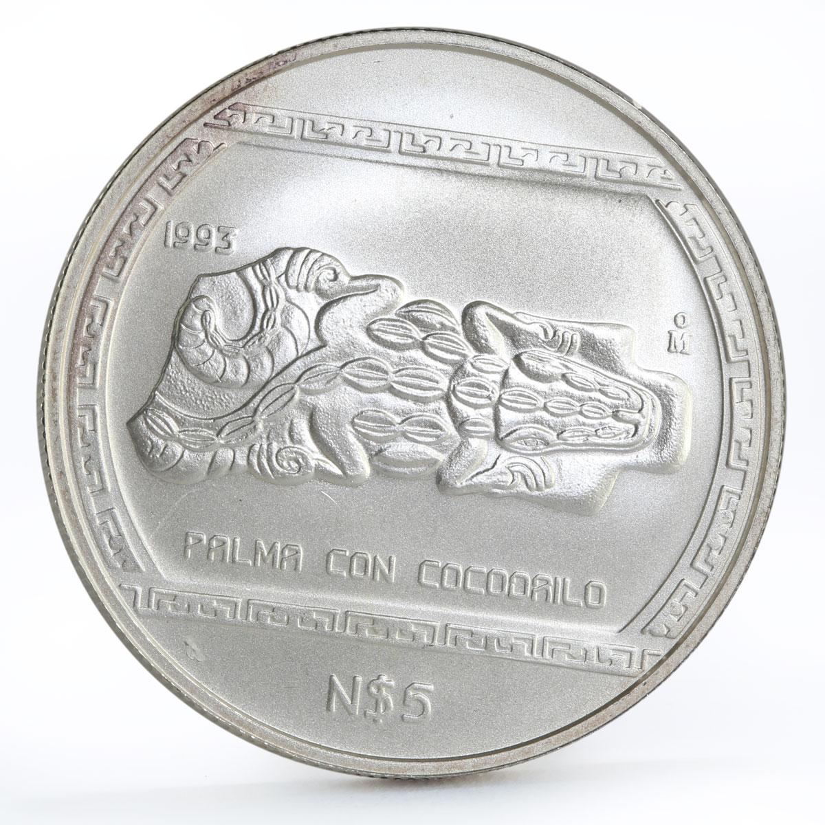 Mexico 5 pesos Precolombina series Palma Con Cocodrilo silver coin 1993