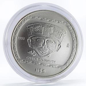 Mexico 5 pesos Precolombina series Sculpture Caaita Sonaiente silver coin 1993
