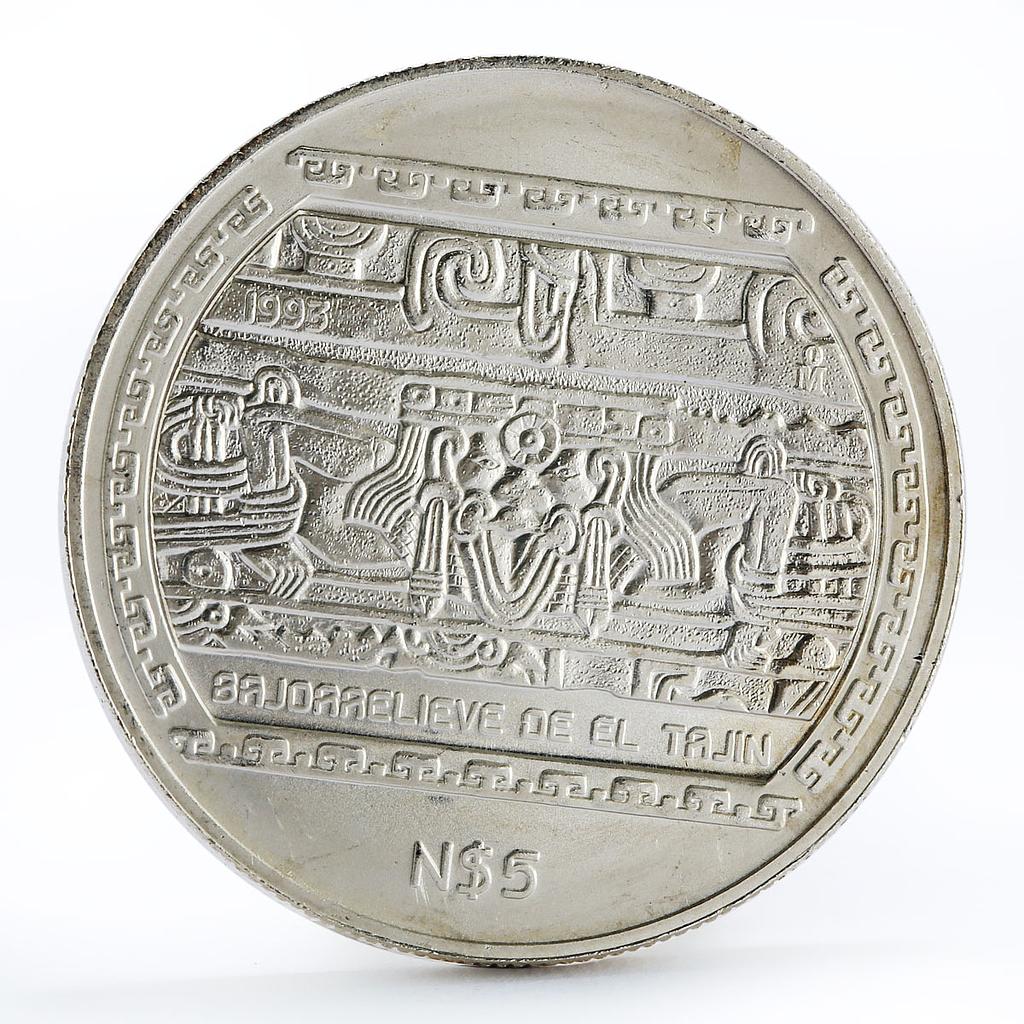 Mexico 5 pesos Precolombina series Bajo de el Tajin silver coin 1993