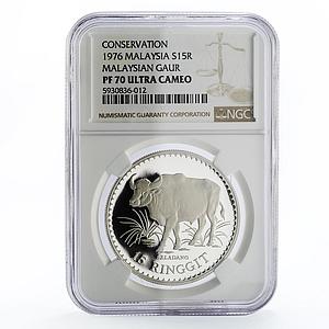 Malaysia 15 ringgit Conservation series Malaysian Gaur PF70 NGC silver coin 1976