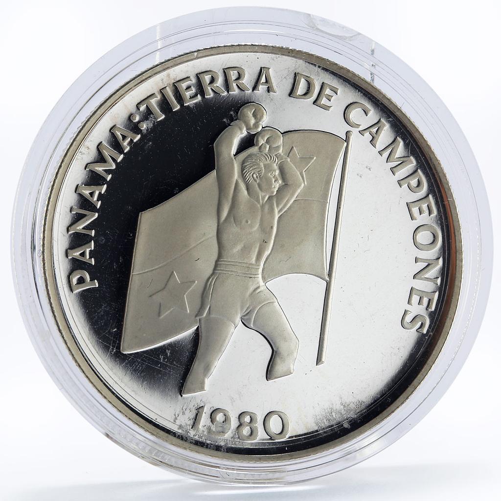 Panama 5 balboas Land of Champions series Boxer proof silver coin 1980