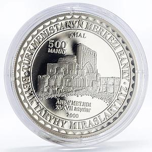Turkmenistan 500 manat Enev Mosque XV century Ahal silver proof coin 2000