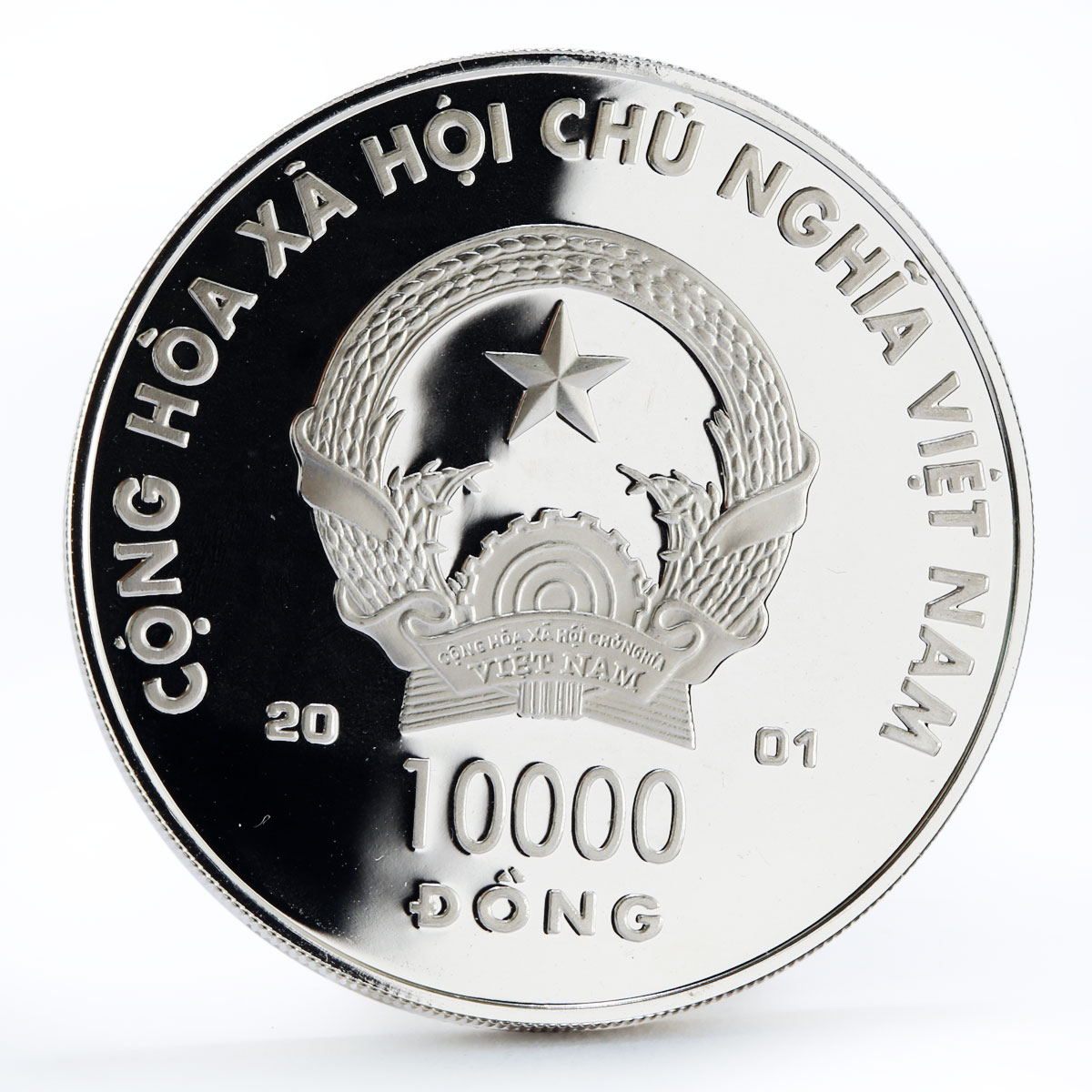 Vietnam 10000 dong Year of the Snake colored silver coin 2001