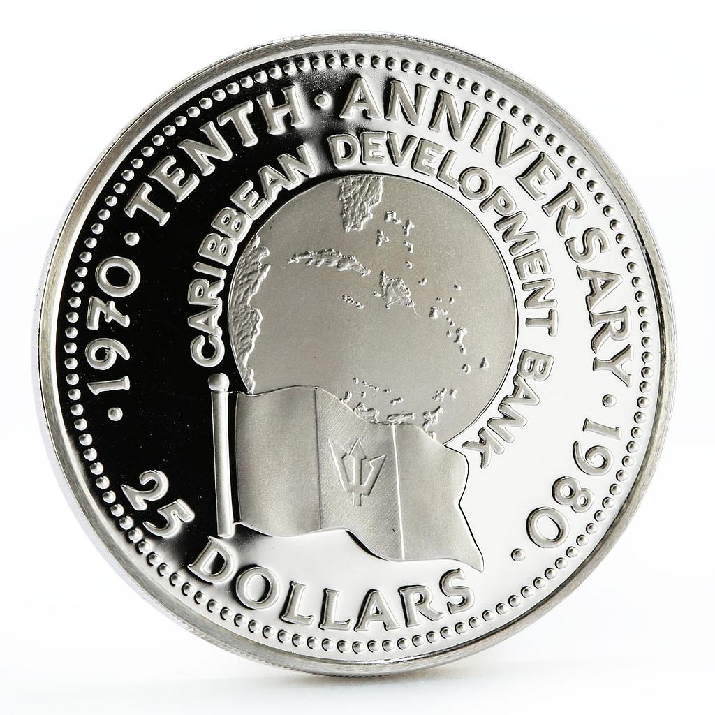 Barbados 25 dollars 10th Anniversary of Caribbean Bank proof silver coin 1980