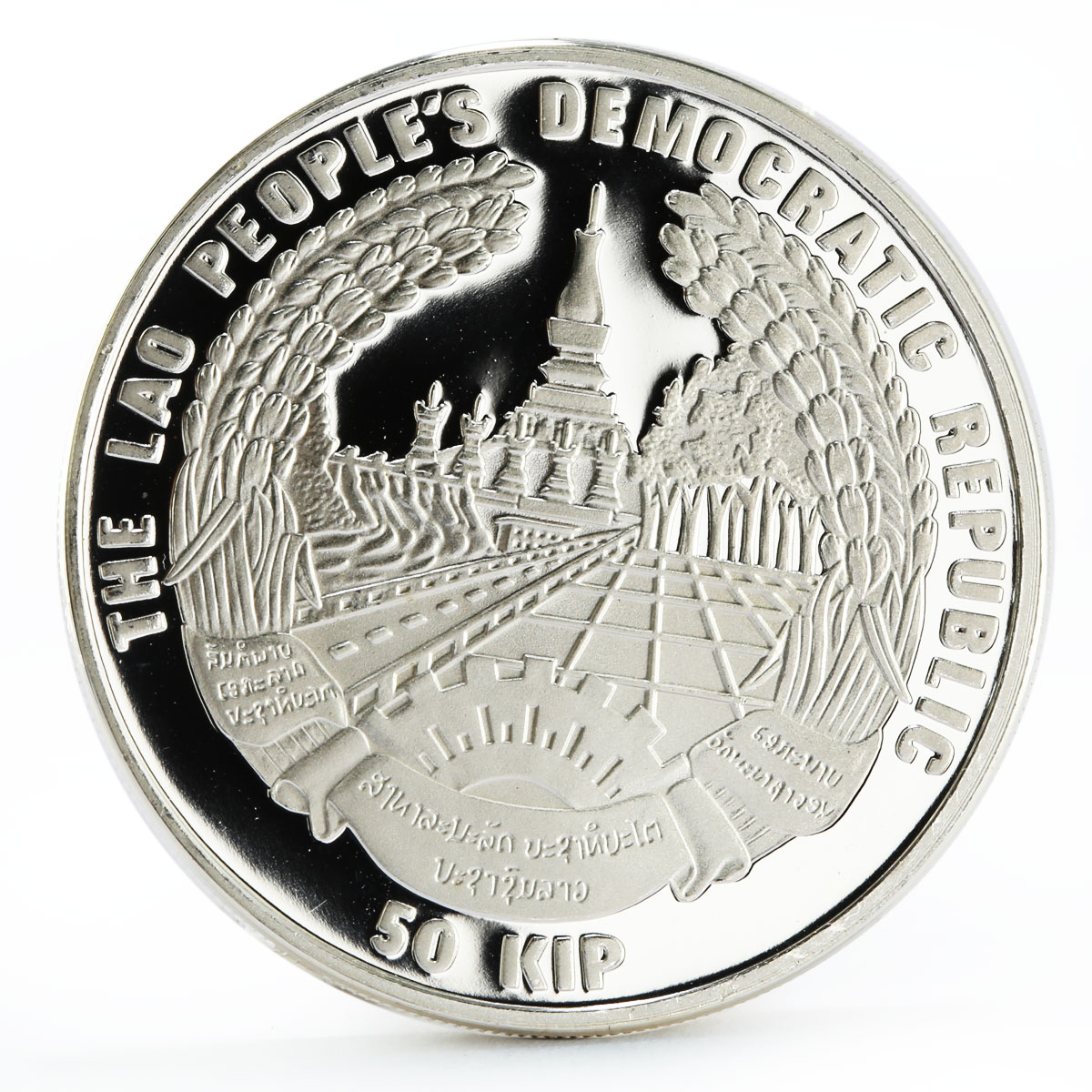 Laos 50 kip World Food Summit in Rome silver coin 1996