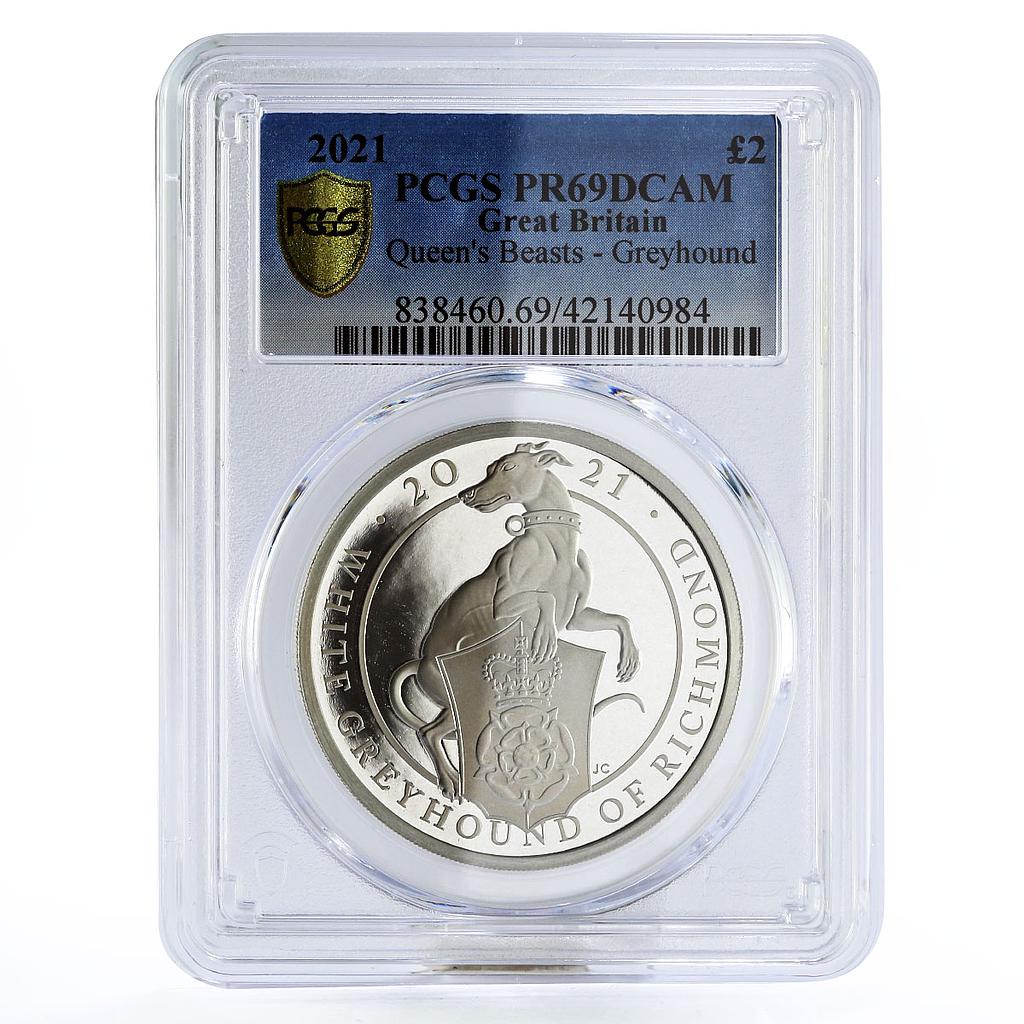 Britain 2 pounds Queen's Beasts series Greyhound PR69 PCGS silver coin 2021