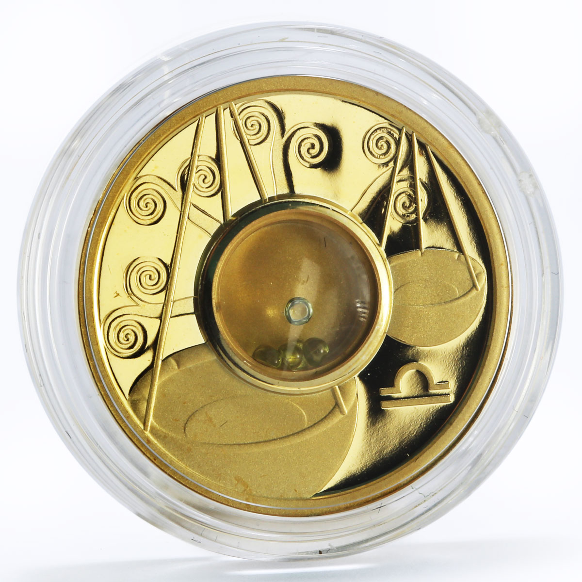 Cook Islands 1 dollar Gemstone Zodiac Signs series Libra gilded silver coin 2003