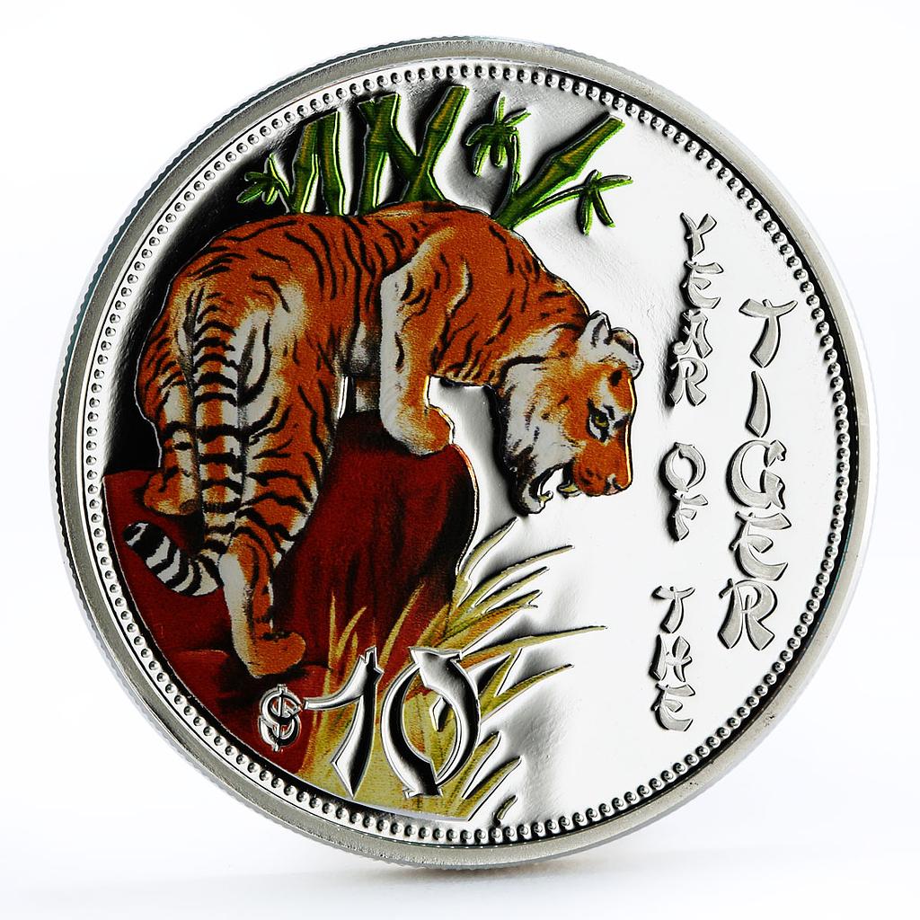 Cook Islands 10 dollars Year of the Tiger colored proof silver coin 2010