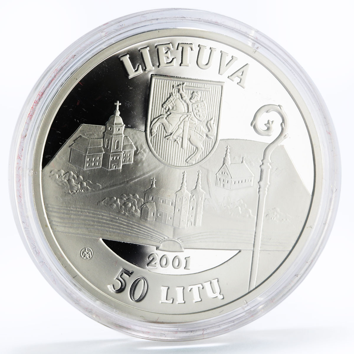 Lithuania 50 litu 200th Anniversary of Motiejus Valancius proof silver coin 2001