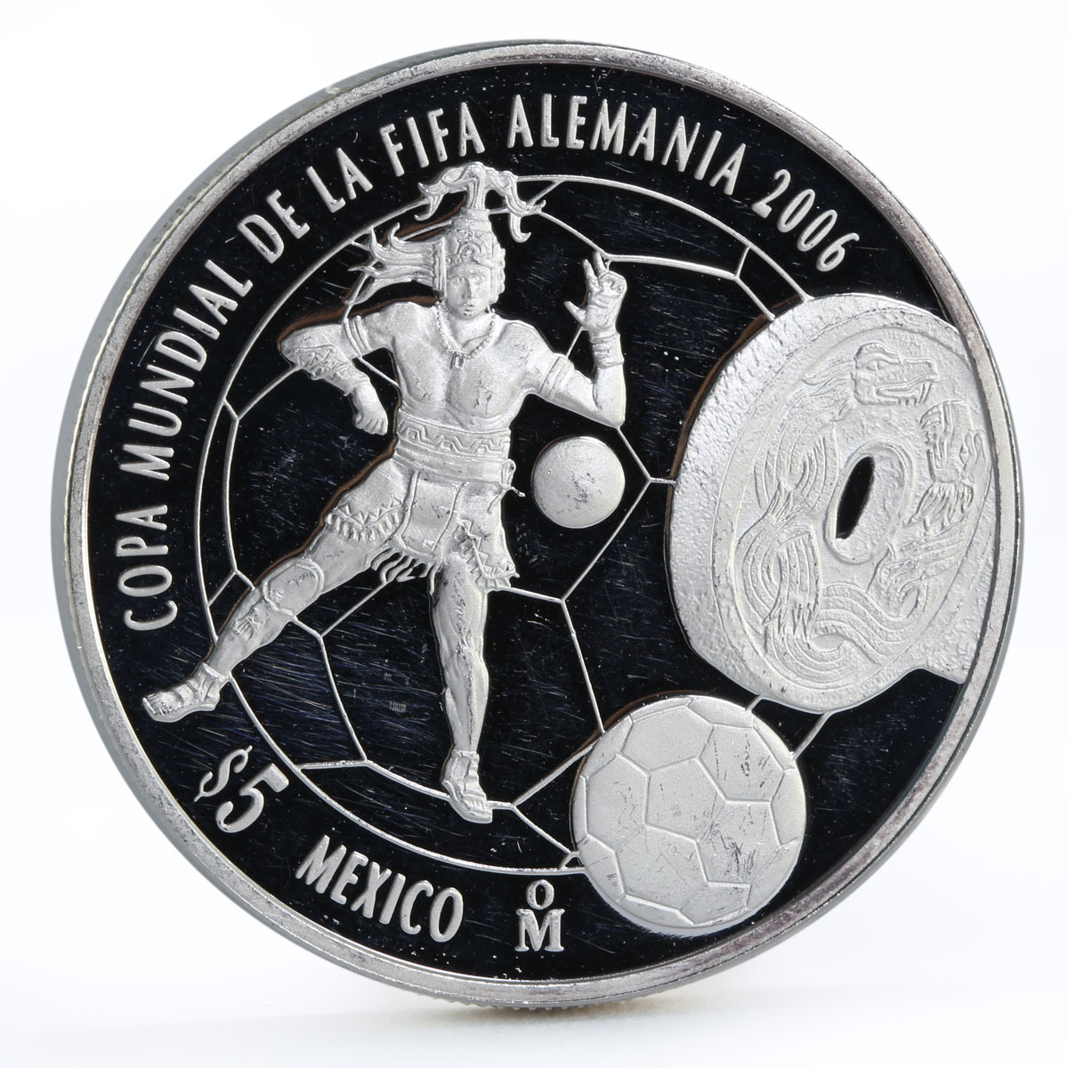Mexico 5 pesos 2006 World Cup Soccer Games Football proof silver coin 2006