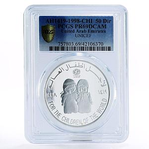 United Arab Emirates 50 dirhams World Children UNICEF PR69 PCGS silver coin 1998