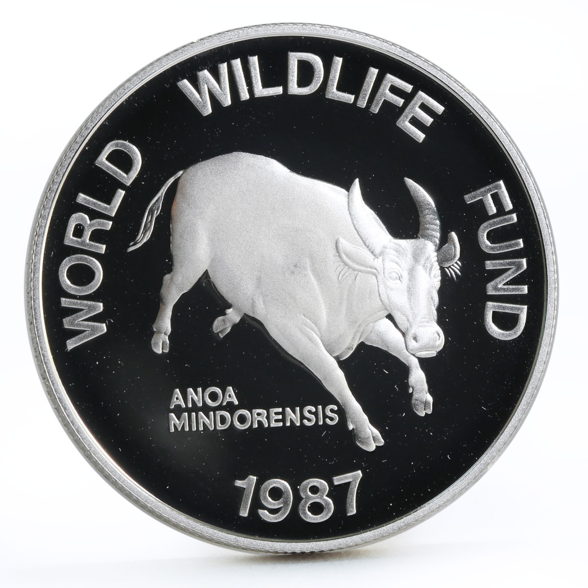 Philippines 200 piso WWF series Mindoro Buffalo proof silver coin 1987