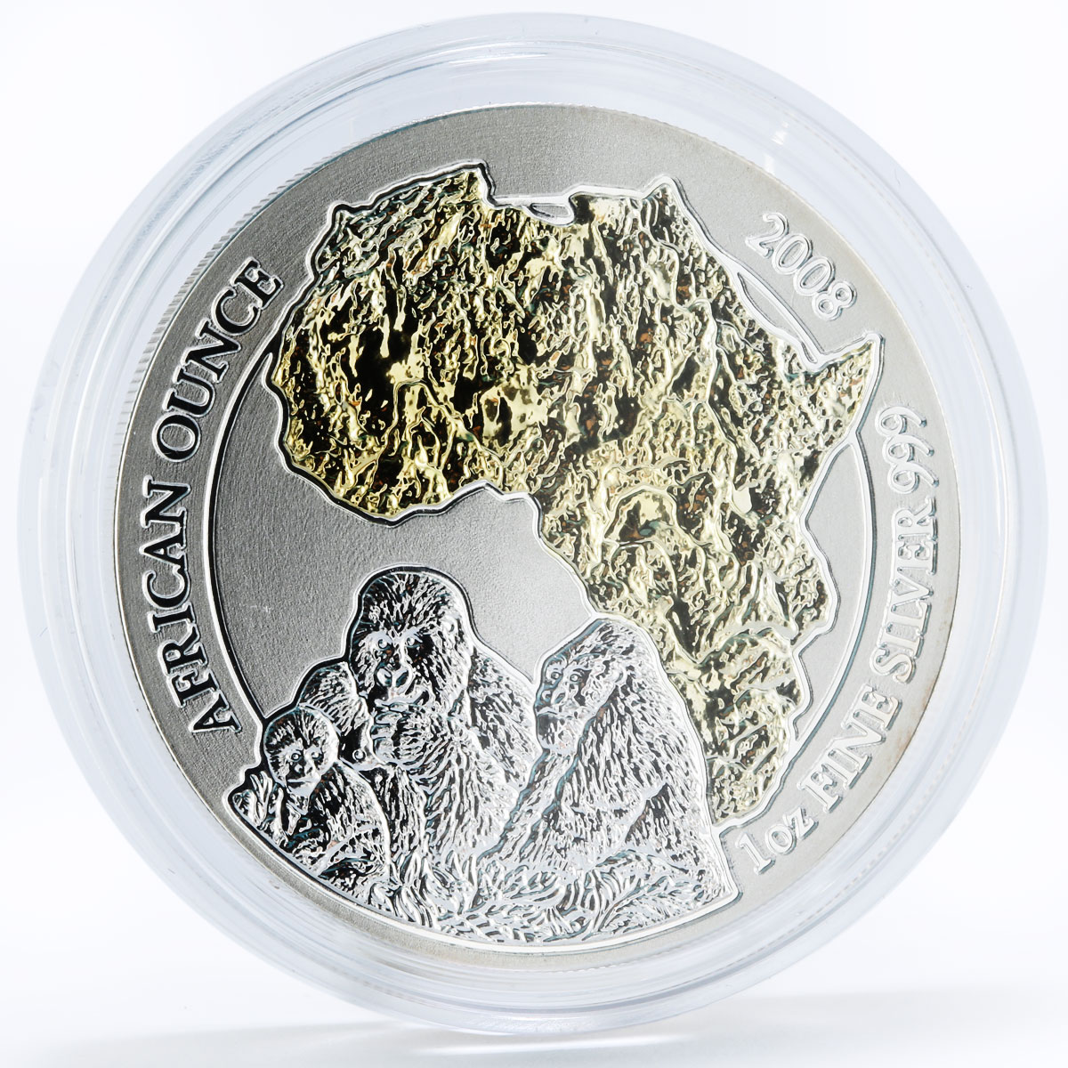 Rwanda 50 francs Family of Gorillas African Continent gilded silver coin 2008