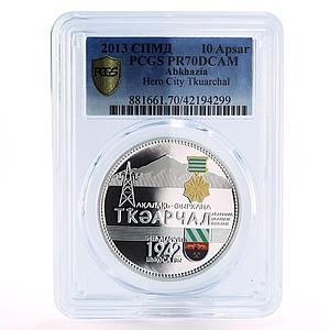 Abkhazia 10 apsars Patriotic War Hero City Tkvarcheli PR70 PCGS silver coin 2013