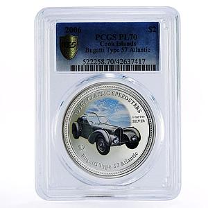 Cook Islands 2 dollars Speedster Bugatti 57 Atlantic PL70 PCGS silver coin 2006