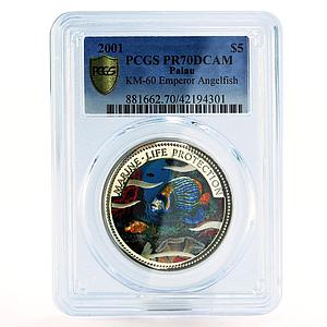 Palau 5 dollars Marine Life Protection Angelfish PR70 PCGS silver coin 2001