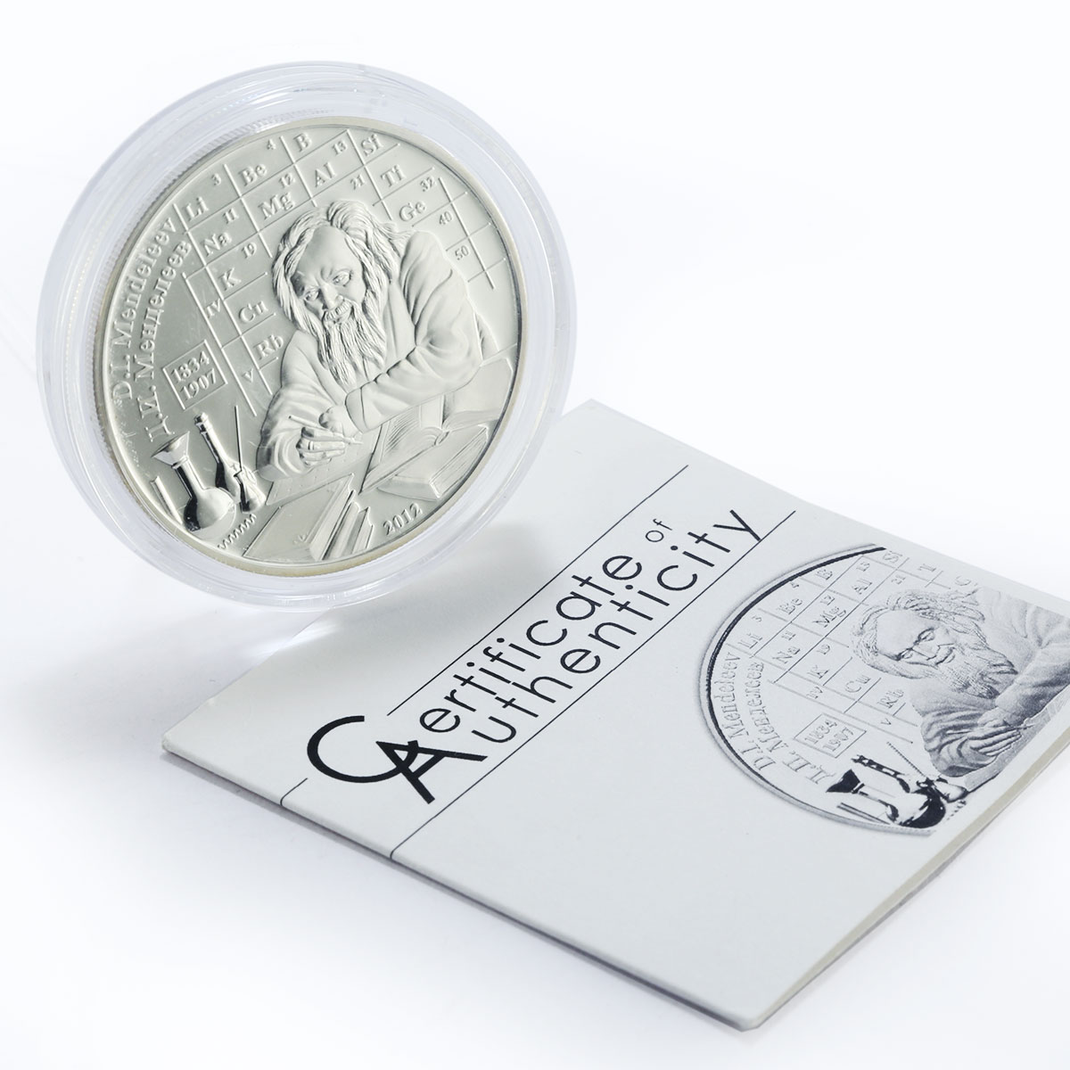 Cook Island 5 dollars Scientist Dmitri Mendeleev proof silver coin 2012