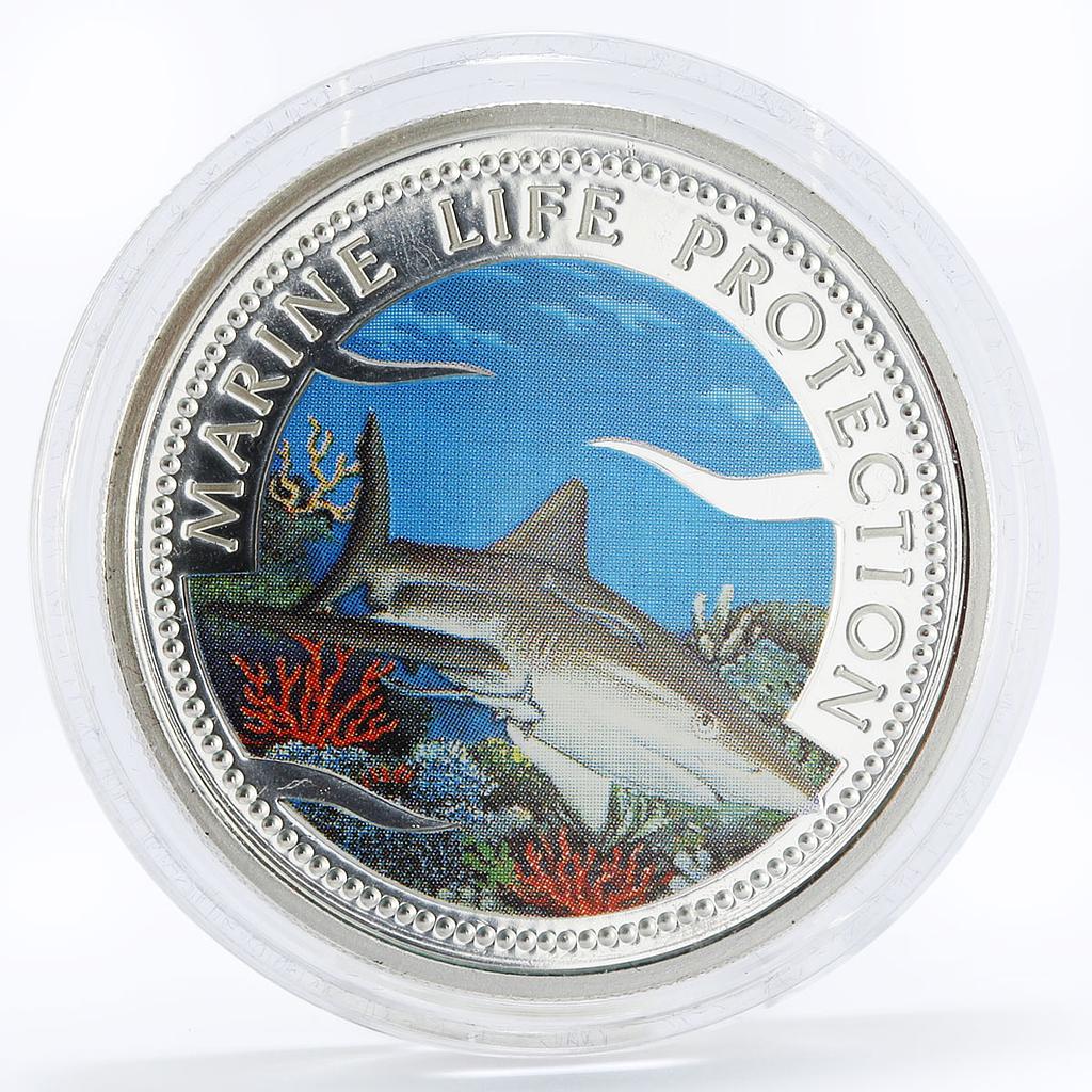Palau 5 dollars Marine Life Protection series White Shark silver coin 1999