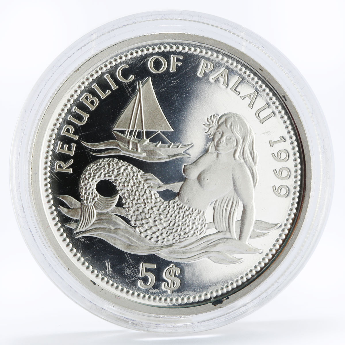 Palau 5 dollars Marine Life Protection series White Shark silver coin 1999