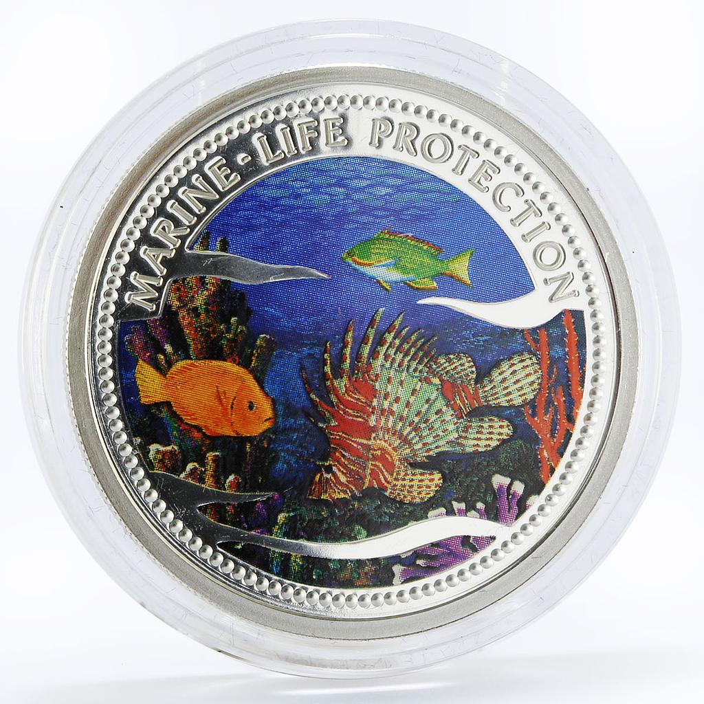 Palau 5 dollars Marine Life Protection series Fish and Corals silver coin 2000
