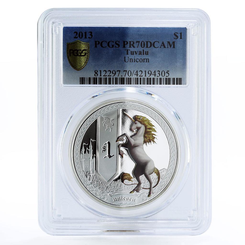 Tuvalu 1 dollar Mythical Creatures series Unicorn PR70 PCGS silver coin 2013